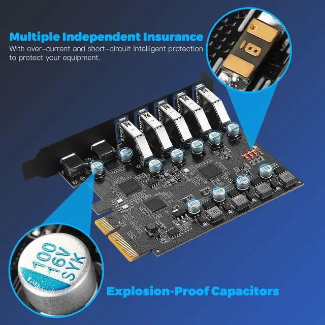 Alt view image 6 of 7 - ESTONE (5X USB 3.2 A,2X USB C) 7 Port PCIE Expansion Card, USB 3.2 Superspeed 10Gbps Front Expansion Card, Internal USB Hub Converter for Win XP Win7 Win 8 Win 10 Win 11 Linux