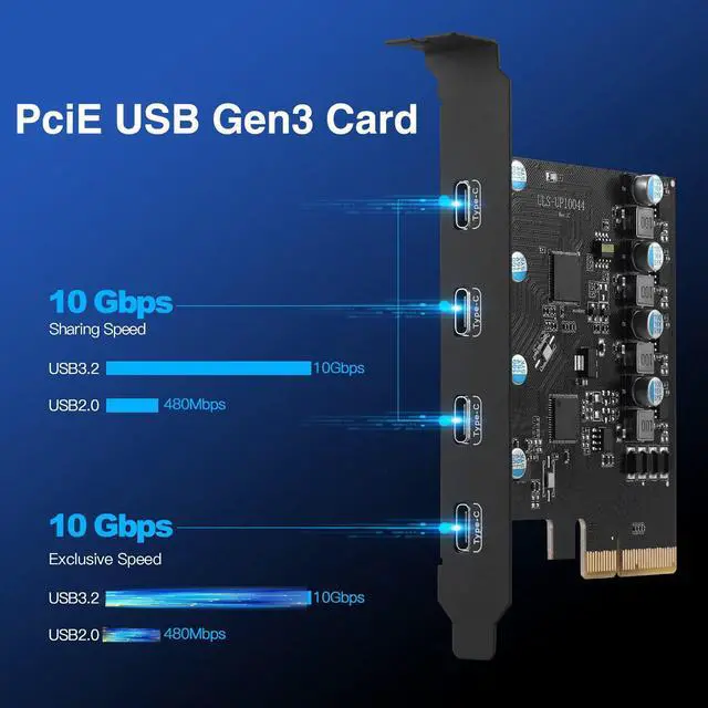 Alt view image 2 of 7 - ESTONE PCIE to USB Expansion Card, 4-Port Type-C Superspeed 10Gbps Front Expansion Card, USB PCIE Expansion Card for Win XP Win7 Win 8 Win 10 Win 11 Linux