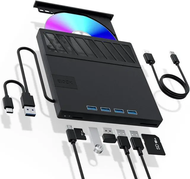 Main image of ESTONE 7-IN-1 External CD DVD Drive with USB 3.0/2.0 and SD/TF Card Slot, Portable CD/DVD ROM +/-RW Disk Player Burner Reader Writer Adapter for Laptop PC Windows, Mac, Linux