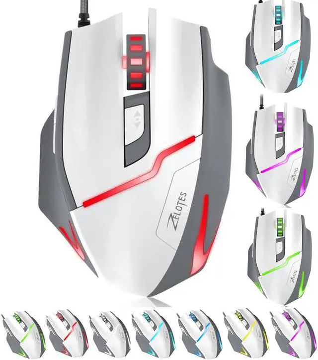 Main image of Zelotes T10 Ergonomic Optical Wired Gaming Mouse with 7 Buttons and 7 Colors Breathing Light for Gamer PC Macbook Laptop (White)