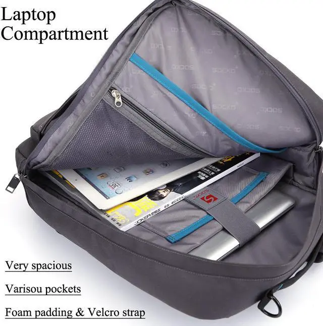 Alt view image 4 of 7 - ESTONE Notebook Backpack for up to for Up to 17.3 Inches Macbook Pro Retina Apple Macbook Mini Asus DELL HP Samsung Sony Laptop Notebook, Blue