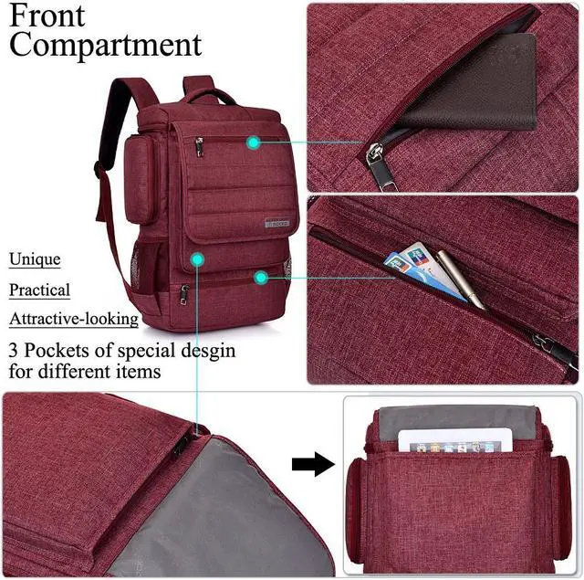 Alt view image 4 of 7 - ESTONE SH-672 Fit 15" -17.3" Noteboook Backpack for Up to 17.3 Inches Macbook Pro Retina Apple Macbook Mini Asus DELL HP Samsung Sony Laptop Notebook,Red