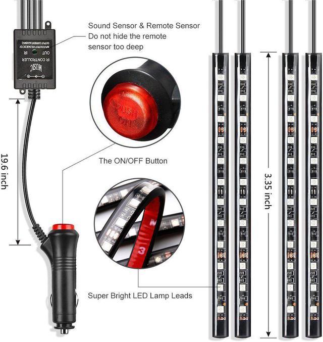 18 LEDs Wireless Remote Control 4 Strips Music Rhythm Active RCRunning 8 Color Car Interior LED Strip Light Kit Use Car Lighter Port 