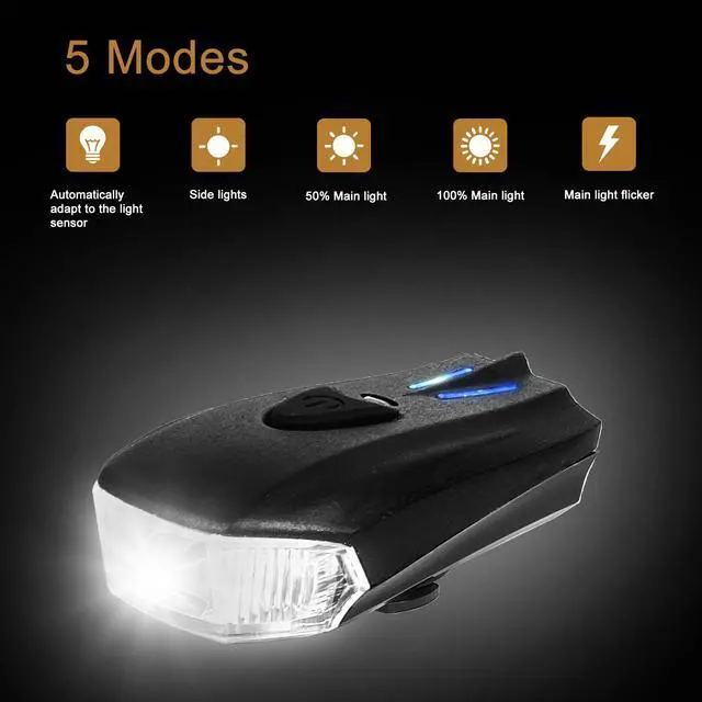 Alt view image 5 of 7 - ESTONE USB Rechargeable Bike Light Set with Warning Taillights, Super Bright 180 Degree Bicycle Headlight Waterproof,1200mAh Lithium Ion Battery,5 Lighting Modes, Easy To Install