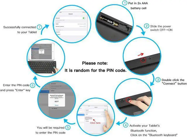 Alt view image 7 of 7 - ESTONE Ultra-Slim Bluetooth Keyboard for Apple iPad Air 3/2/1, iPad Pro, iPad Mini 4/3/2/1, iPad 4/ 3/ 2, iPhone 6/6S, iPhone 6 plus and other Bluetooth Enabled Devices