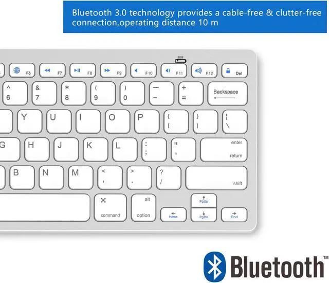 Alt view image 5 of 7 - ESTONE Bluetooth 3.0 Ultra Slim Wireless Rechargable Keyboard With Stainless Stand Cover For iOS/Android and Windows PC/Laptop/Notebook/MacBook/Samsung Galaxy Tablet/iPhone/iPad/Microsoft Surface