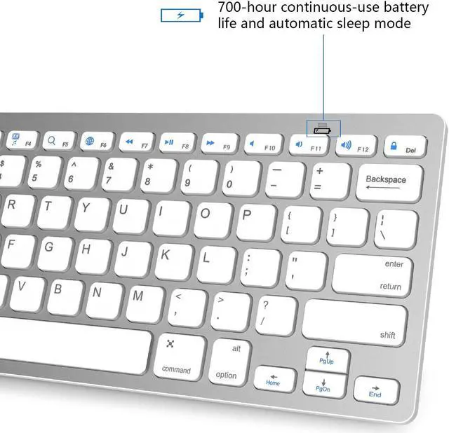 Alt view image 4 of 7 - ESTONE Bluetooth 3.0 Ultra Slim Wireless Rechargable Keyboard With Stainless Stand Cover For iOS/Android and Windows PC/Laptop/Notebook/MacBook/Samsung Galaxy Tablet/iPhone/iPad/Microsoft Surface