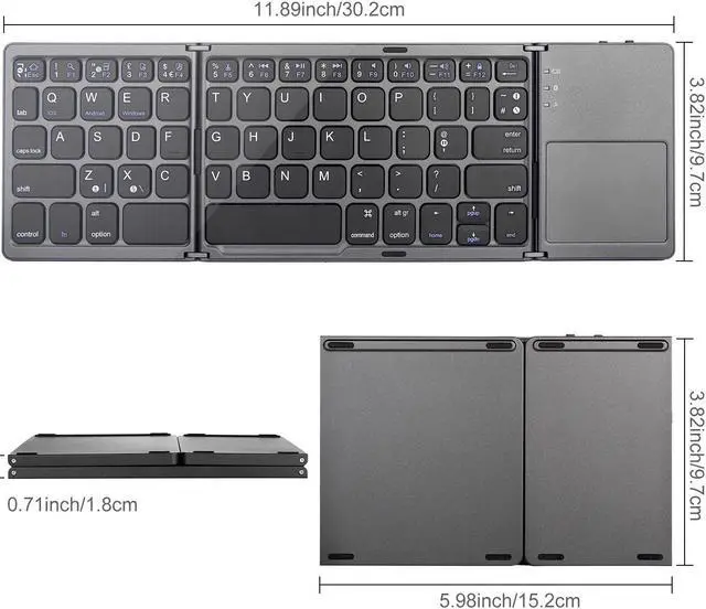 Alt view image 4 of 7 - ESTONE Folding Bluetooth Keyboard for Tablet Samsung Smartphone Portable BT Wireless Foldable Mini Keyboard with Touchpad for Android TV Box,PC,Kindle Tablet,Travel