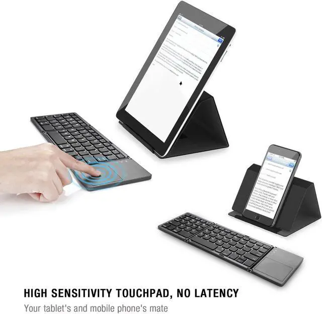 Alt view image 5 of 7 - ESTONE Folding Bluetooth Keyboard for Tablet Samsung Smartphone Portable BT Wireless Foldable Mini Keyboard with Touchpad for Android TV Box,PC,Kindle Tablet,Travel