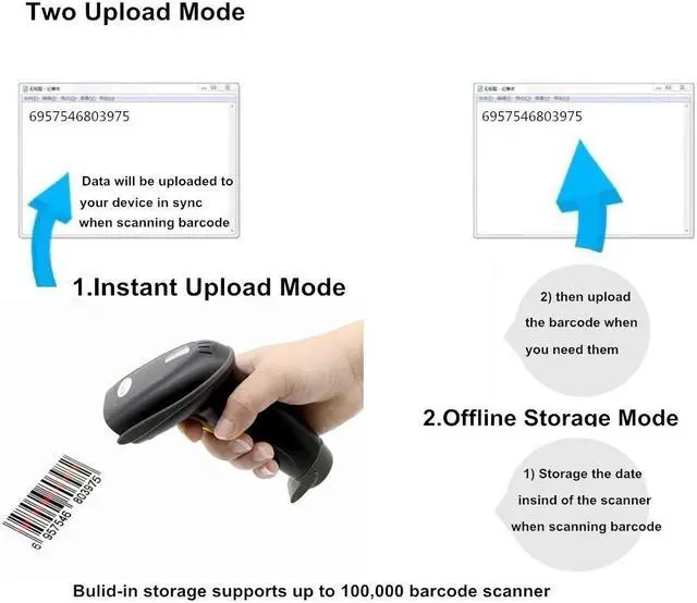 Alt view image 7 of 7 - 433MHz Wireless Barcode Scanner USB Bar Code Reader 328 Feet Long Transmission Distance Handheld Rechargeable Cordless Network Automatic 1D Bar-code UPC Scanning for Mac OS Windows Quickbooks Linux