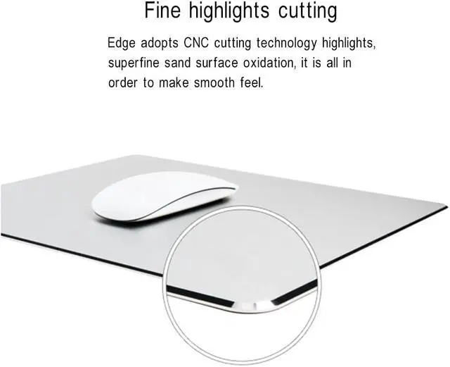 Alt view image 3 of 6 - ESTONE Aluminum Gaming Mouse Pad with Anti-Skid Rubber Base-8.66"x7.08"x0.08" - Silver