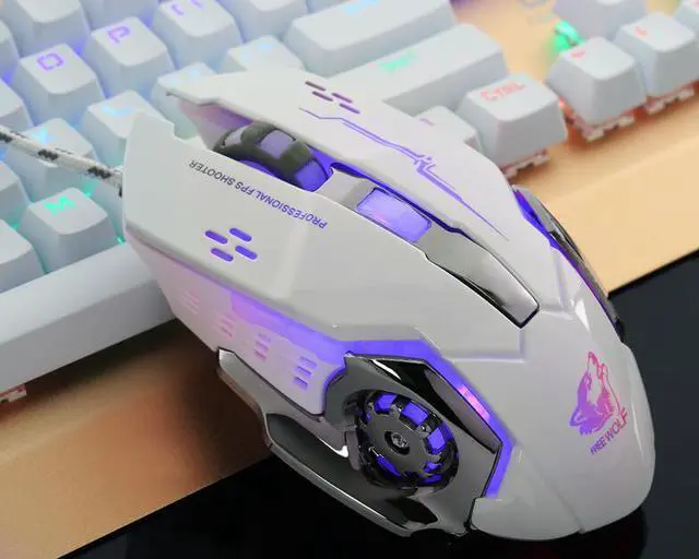 Main image of Freewolf V5 4000DPI Wired Mouse, 4 Adjustable DPI Levels, 500/1500/2500/4000DPI, 4 Circular & Breathing LED Light, 6 Buttons White