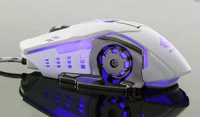 Alt view image 2 of 7 - Freewolf V5 4000DPI Wired Mouse, 4 Adjustable DPI Levels, 500/1500/2500/4000DPI, 4 Circular & Breathing LED Light, 6 Buttons White
