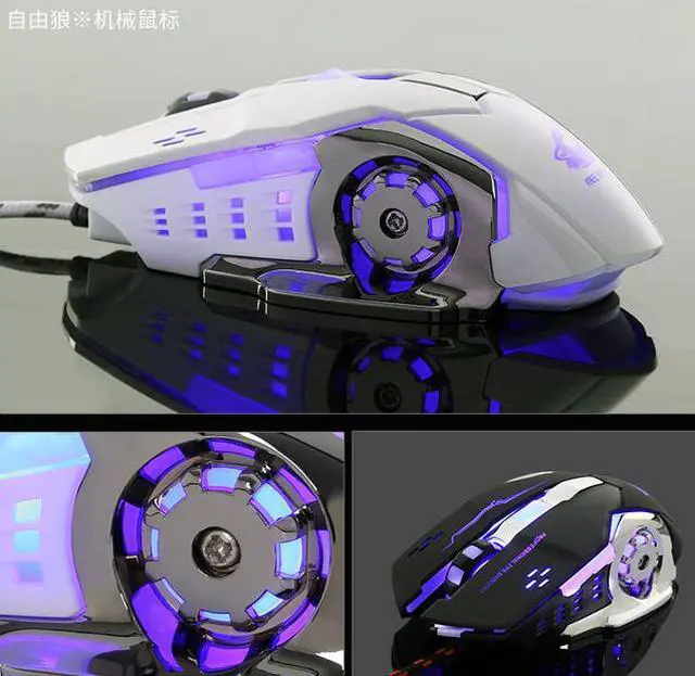 Alt view image 3 of 7 - Freewolf V5 4000DPI Wired Mouse, 4 Adjustable DPI Levels, 500/1500/2500/4000DPI, 4 Circular & Breathing LED Light, 6 Buttons White