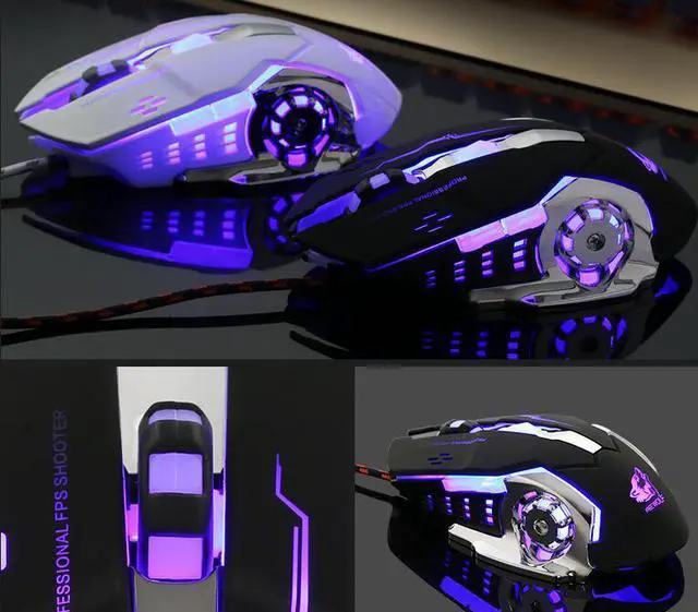 Alt view image 4 of 7 - Freewolf V5 4000DPI Wired Mouse, 4 Adjustable DPI Levels, 500/1500/2500/4000DPI, 4 Circular & Breathing LED Light, 6 Buttons White