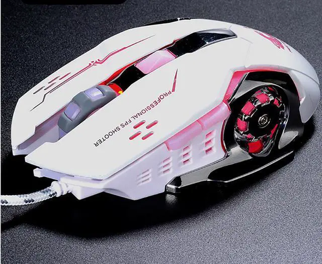 Alt view image 6 of 7 - Freewolf V5 4000DPI Wired Mouse, 4 Adjustable DPI Levels, 500/1500/2500/4000DPI, 4 Circular & Breathing LED Light, 6 Buttons White