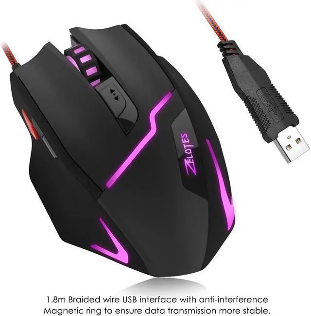 Alt view image 5 of 7 - Zelotes T10 Ergonomic Optical Wired Gaming Mouse with 7 Buttons and 7 Colors Breathing Light for Gamer PC Macbook Laptop (White)