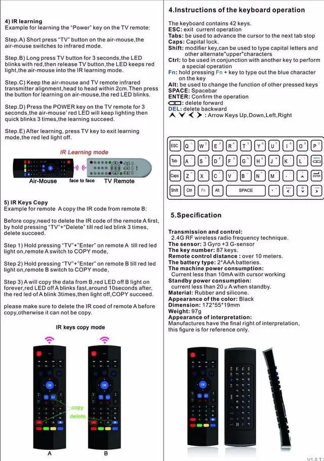 Alt view image 5 of 7 - ESTONE MX3 Portable 2.4G Wireless Remote Control Keyboard for Smart TV Android TV box