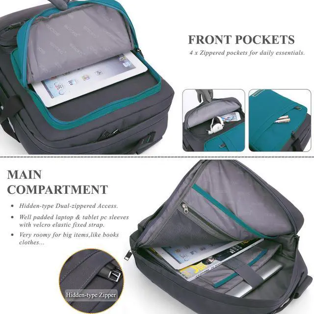 Alt view image 4 of 7 - ESTONE Anti Theft Laptop Backpack,Laptop Bags For Up to 15.6-17.3 Inch Laptops/3 Styles Carry Lightweight College School Student Travel Business Work Computer Backpack, Blue