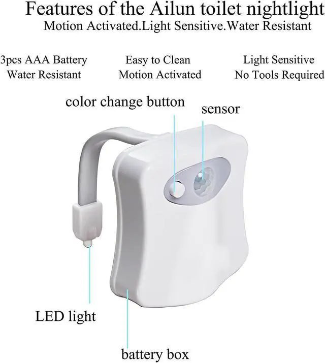 Alt view image 4 of 7 - Toilet Night Light, Motion Activated Toilet Night Light, Two Modes with 8 Color Changing - Sensor LED Washroom Night Light - Fits Any Toilet, 2 Pack