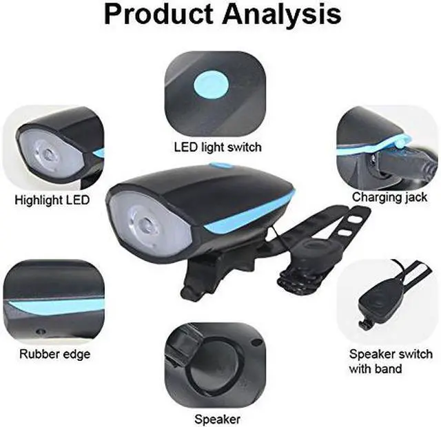 Alt view image 3 of 7 - ESTONE Super Bright Bike Light Set USB Rechargeable Headlight with a Horn Waterproof LED Bicycle Light Set Easy to Install Cycling Safety Commuter Flashlight Best for Mountain Road + Taillight, Blue