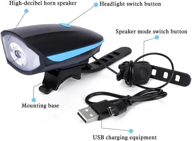 Alt view image 2 of 7 - ESTONE Super Bright Bike Light Set USB Rechargeable Headlight with a Horn Waterproof LED Bicycle Light Set Easy to Install Cycling Safety Commuter Flashlight Best for Mountain Road + Taillight, Blue