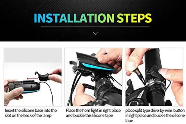 Alt view image 5 of 7 - ESTONE Super Bright Bike Light Set USB Rechargeable Headlight with a Horn Waterproof LED Bicycle Light Set Easy to Install Cycling Safety Commuter Flashlight Best for Mountain Road + Taillight, Blue