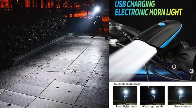 Alt view image 7 of 7 - ESTONE Super Bright Bike Light Set USB Rechargeable Headlight with a Horn Waterproof LED Bicycle Light Set Easy to Install Cycling Safety Commuter Flashlight Best for Mountain Road + Taillight, Blue