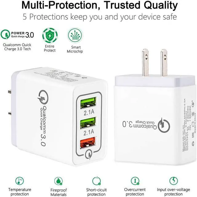 Alt view image 6 of 7 - ESTONE 3.0 Quick Fast Charger 3-Ports QC3.0 USB Wall Charger Travel Adapter Support Smart Fast Charging For Samsung Galaxy S6 Apple tablet