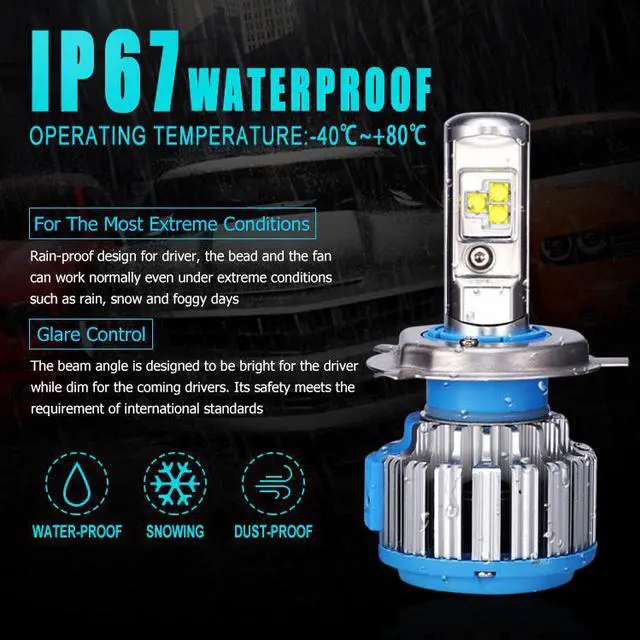 Alt view image 7 of 7 - H4(HB2/9003) Hi/Lo LED Headlight Bulb, 70W 7200Lumens Extremely Brigh Convex LED Chilps Conversion Kit (6000K Cool White)   - 2 Year Warranty