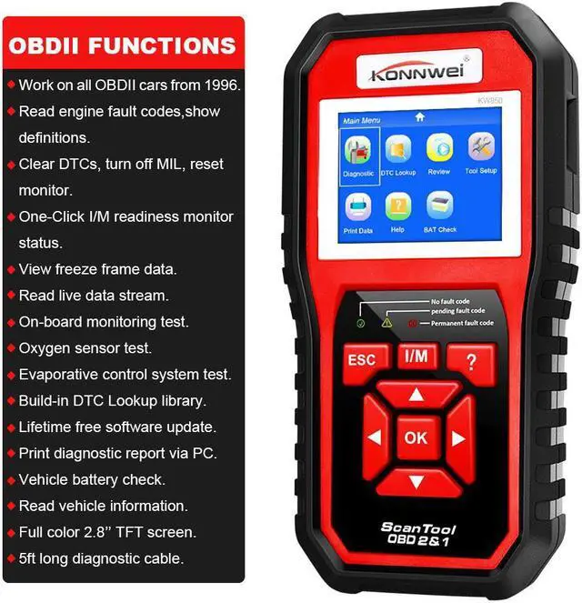 Alt view image 3 of 8 - KINGBOLEN KW850 Professional OBD2 Scanner Automotive Engine Fault Code Reader Full OBD2 EOBD Function Car Diagnostic Scan Tool for all obd2 Vehicles since 1996