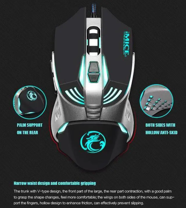 Alt view image 5 of 8 - iMice Macro Wired Gaming Mouse Gamer Frosted 3200DPI LED Ergonomic Optical USB Computer Mouse for PC Laptop Desktop Notebook