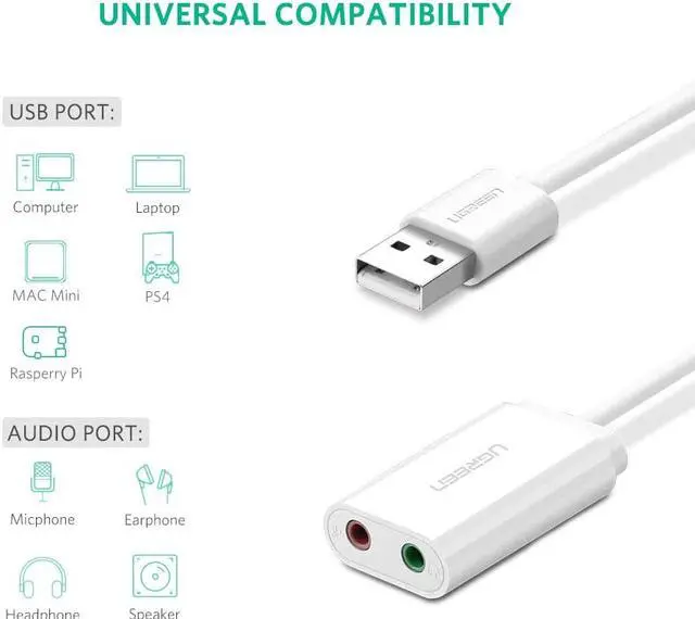Alt view image 3 of 7 - ESTONE USB Audio Adapter External USB Sound Card 3.5mm Headphone Earphone Adapter Aux Audio Card for Microphone Speaker PUBG Computer Sound Card-White