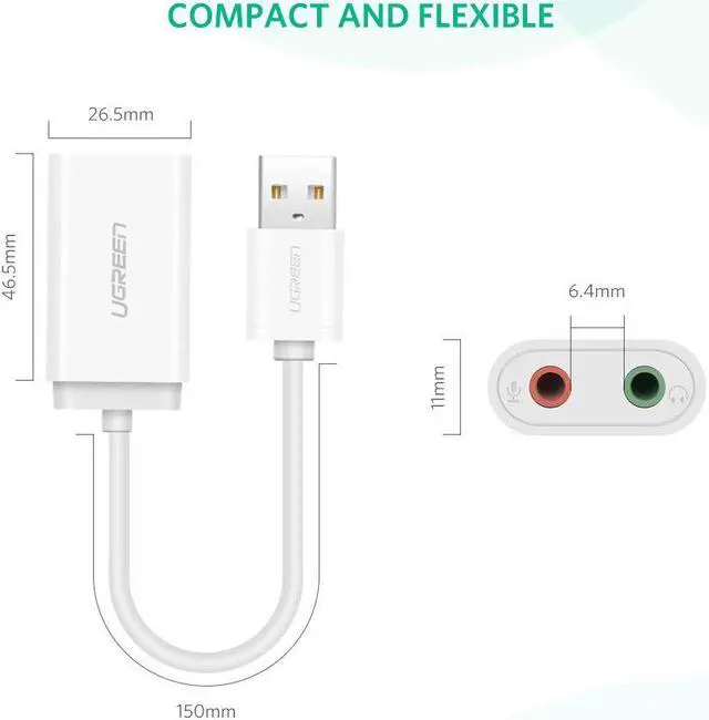 Alt view image 4 of 7 - ESTONE USB Audio Adapter External USB Sound Card 3.5mm Headphone Earphone Adapter Aux Audio Card for Microphone Speaker PUBG Computer Sound Card-White