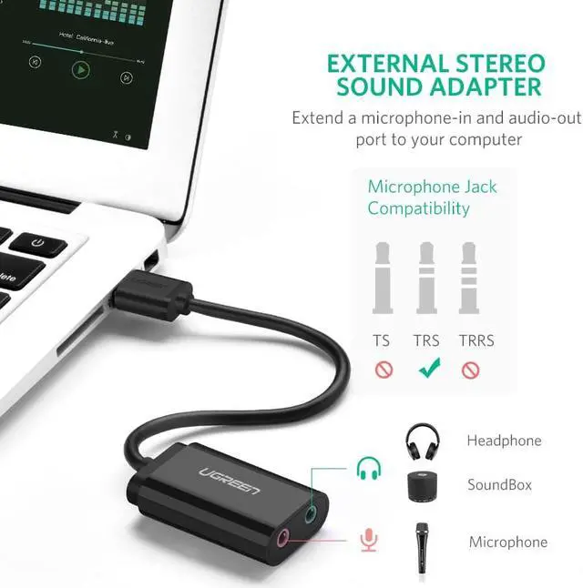 Alt view image 3 of 7 - ESTONE USB Audio Adapter External USB Sound Card 3.5mm Headphone Earphone Adapter Aux Audio Card for Microphone Speaker PUBG Computer Sound Card-Black