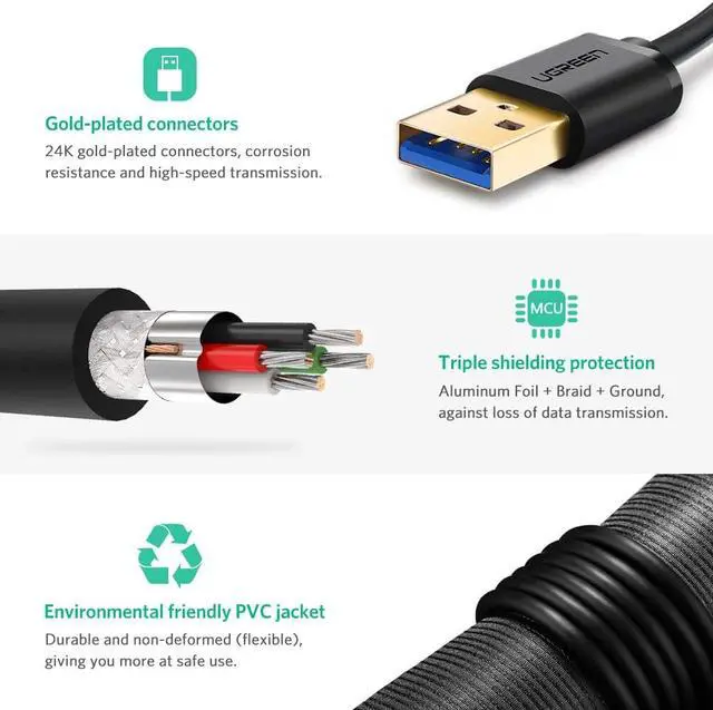 Alt view image 3 of 8 - ESTONE USB 3.0 Cable Extension Cord, USB 3.0 to USB 3.0 Cable Type A Male to Male for External Hard Drives, Modems, Printers, Cameras, Computer, Laptop & More (6.6 Feets, 2m)