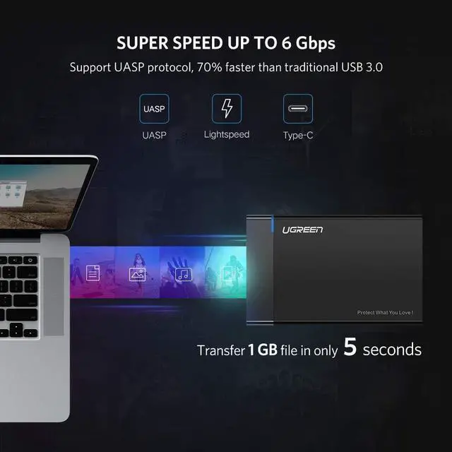 Alt view image 3 of 7 - ESTONE High Speed USB C Hard Drive Enclosure USB 3.1 Gen 2 Type C  2.5" External Enclosure Box for 9.5mm 7mm 2.5 Inch SATA I II III, PS4, HDD, SSD Up to 6TB, UASP Tool Free