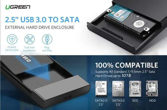 Alt view image 6 of 7 - ESTONE High Speed USB C Hard Drive Enclosure USB 3.1 Gen 2 Type C  2.5" External Enclosure Box for 9.5mm 7mm 2.5 Inch SATA I II III, PS4, HDD, SSD Up to 6TB, UASP Tool Free