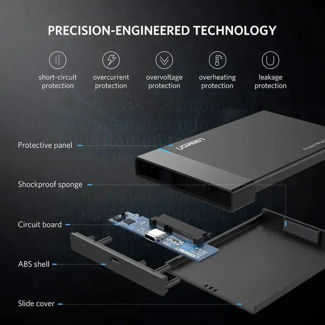 Alt view image 5 of 7 - ESTONE High Speed USB C Hard Drive Enclosure USB 3.1 Gen 2 Type C  2.5" External Enclosure Box for 9.5mm 7mm 2.5 Inch SATA I II III, PS4, HDD, SSD Up to 6TB, UASP Tool Free