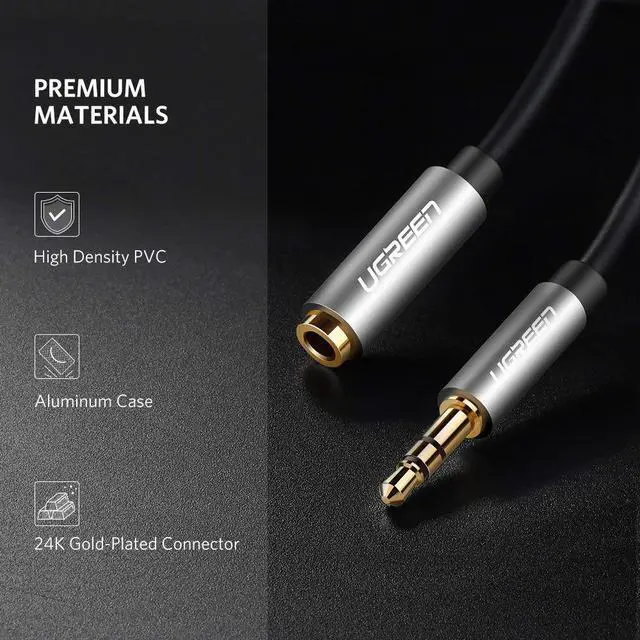 Alt view image 7 of 7 - ESTONE 3.5mm Male to 3.5mm Female Stereo Audio Extension Cable Adapter [24K Gold Plated Connectors] for Apple, Samsung, Motorola, HTC, Nokia, LG, Sony & More -Black(3.3FT, 1meter)