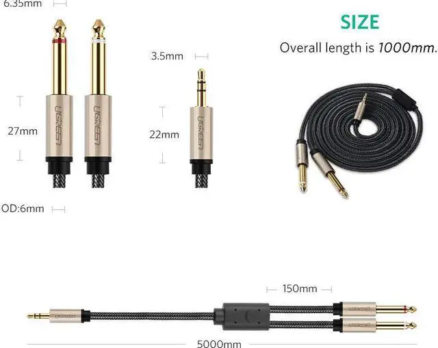 Alt view image 4 of 7 - ESTONE Gold Plated 3.5mm 1/8" TRS to Dual 6.35mm 1/4" TS Mono Y-Cable Splitter Cord for iPhone, iPod, Computer Sound Cards, CD Players, Multimedia Speakers and Home Stereo Systems, Black, 3FT