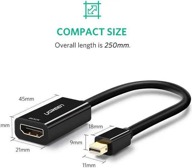 Alt view image 2 of 8 - ESTONE Mini DisplayPort (Thunderbolt 2.0) to HDMI Cable male to female Full HD 3K&4K, suitable for Apple MacBook Pro MacBook Air, Microsoft Surface Pro 4 Pro 3, Google Chromebook - Black