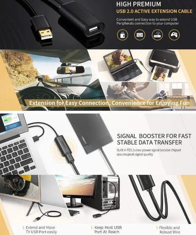 Alt view image 7 of 7 - ESTONE USB 2.0 Extension cable Extender Cord - A Male to A Female with Gold-Plated Connector for Printer, HTC Vive, Keyboard, Game Console, USB Headset, Loudspeaker, scanners, Security Camera 30 Feet