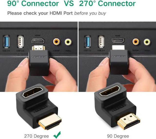 Alt view image 3 of 7 - ESTONE HDMI Adapter 270 Degree Right Angle Male to Female 4K Converter Extender -- Gold Plated - for TV Stick, Roku Stick, Chromecast, Xbox, PS4, PS3, Nintendo Switch -2Pack