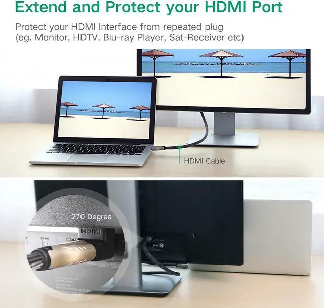 Alt view image 2 of 7 - ESTONE HDMI Adapter 270 Degree Right Angle Male to Female 4K Converter Extender -- Gold Plated - for TV Stick, Roku Stick, Chromecast, Xbox, PS4, PS3, Nintendo Switch -2Pack