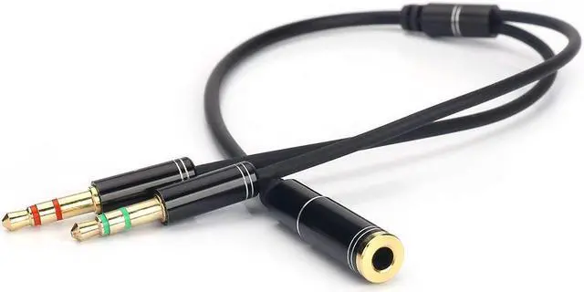 Alt view image 2 of 7 - ESTONE  (2 Pack) 3.5mm 4 Pin Female to 2x3.5mm 3 Pin Male Headphone Converter Head Audio Splitter Y Adapter Cable, 0.3M 1FT (Black)