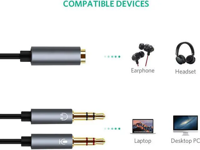 Alt view image 3 of 8 - ESTONE  (2 Pack) 3.5mm 4 Pin Female to 2x3.5mm 3 Pin Male Headphone Converter Head Audio Splitter Y Adapter Cable, 0.3M 1FT (Blue)