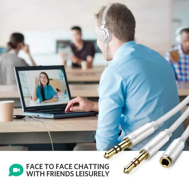 Alt view image 7 of 8 - ESTONE  (2 Pack) 3.5mm 4 Pin Female to 2x3.5mm 3 Pin Male Headphone Converter Head Audio Splitter Y Adapter Cable, 0.3M 1FT (Rose Pink)