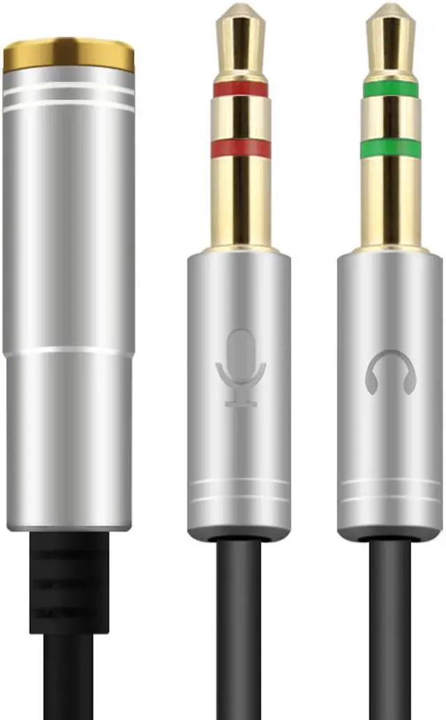 Main image of ESTONE  (2 Pack) 3.5mm Jack Adapter CTIA - Y Splitter Audio Cable with Separate Microphone and Headphone Connector Compatible for PC, PS4 Gaming Headset- 1Ft/30cm, (Gray)