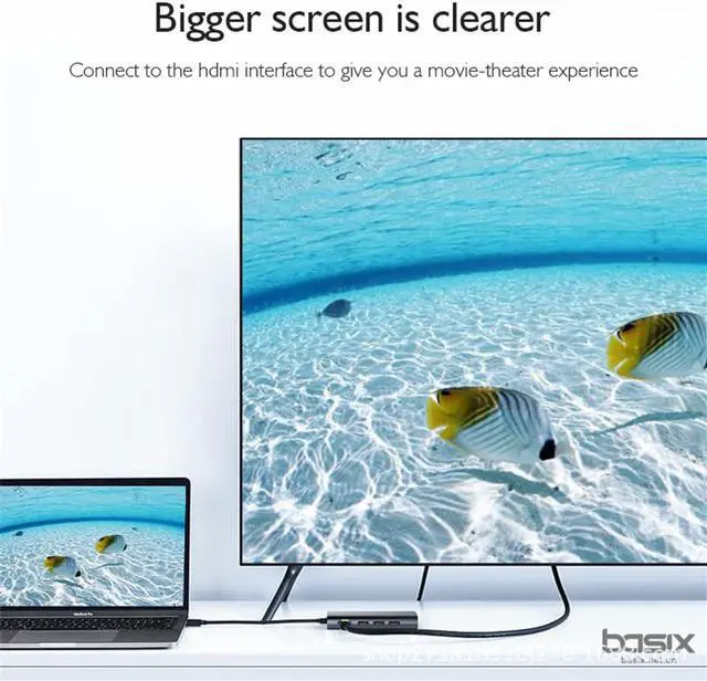 Alt view image 6 of 9 - Basix T7 USB C Hub Adapter for MacBook pro 2018/2017/2016, 8 in 1 40Gbps Type C Hub with USB-C 100W Power Delivery, USB C 5Gbps Data, 5K HDMI, microSD/SD Card Reader, 3xUSB 3.0 Ports -Gray